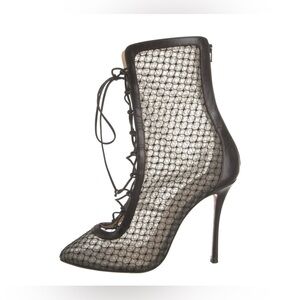 Christian Louboutin Black Mesh Lace-Up Boots